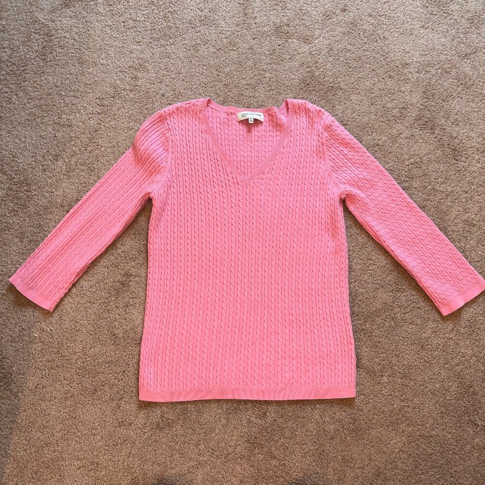 Jones New York Sport Carnation Pink Baby Cable Cotton V-Neck Sweater XL